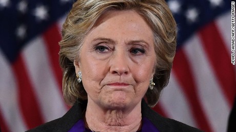 TOPSHOT - US Democratic presidential candidate Hillary Clinton makes a concession speech after being defeated by Republican president-elect Donald Trump in New York on November 9, 2016. / AFP / JEWEL SAMAD        (Photo credit should read JEWEL SAMAD/AFP/Getty Images)