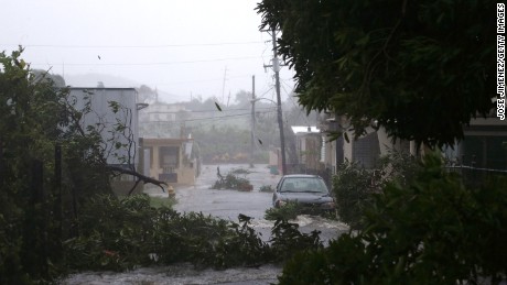 Waters flood a street in Fajardo, Puerto Rico during the passing of Hurricane Irma on September 6. 