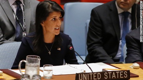 US Ambassador to the UN Nikki Haley speaks during a UN Security Council emergency meeting over North Korea&#39;s latest missile launch, on September 4, 2017 at UN Headquarters in New York. (KENA BETANCUR/AFP/Getty Images)