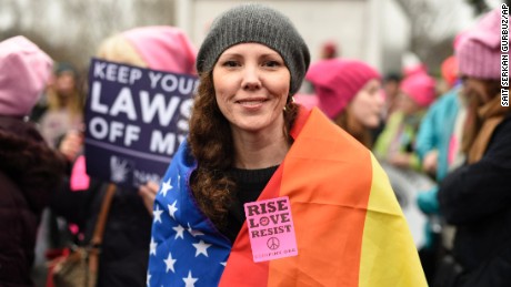 Nicole Monceaux from New York City, attends the Women&#39;s March on Washington on Saturday, Jan. 21, 2017 in Washington, on the first full day of Donald Trump&#39;s presidency.  Thousands are massing on the National Mall for the Women&#39;s March, and they&#39;re gathering, too, in spots around the world.  