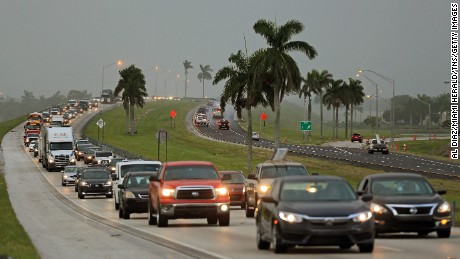Traffic heads north along the Florida Turnpike near Homestead as tourists in the Florida Keys leave town on Wednesday, September 6, 2017. 