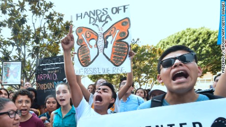 Young immigrants and supporters gather for a rally in support of Deferred Action for Childhood Arrivals (DACA) in Los Angeles, California on September 1, 2017.
A decision is expected in coming days on whether US President Trump will end the program by his predecessor, former President Obama, on DACA which has protected some 800,000 undocumented immigrants, also known as Dreamers, since 2012. / AFP PHOTO / FREDERIC J. BROWN        (Photo credit should read FREDERIC J. BROWN/AFP/Getty Images)