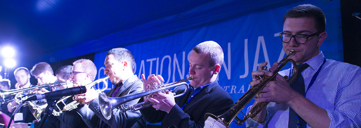 One O&#039;Clock Lab Band trumpets at the Generations in Jazz Festival in Australia