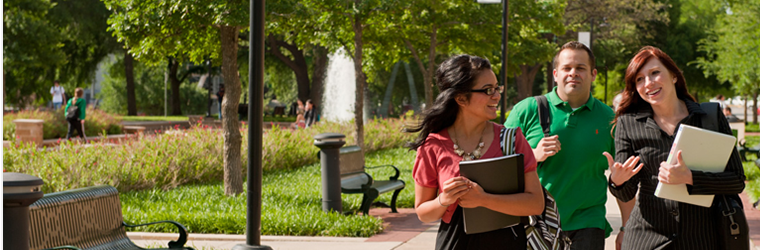 A photo of students walking at UNT.