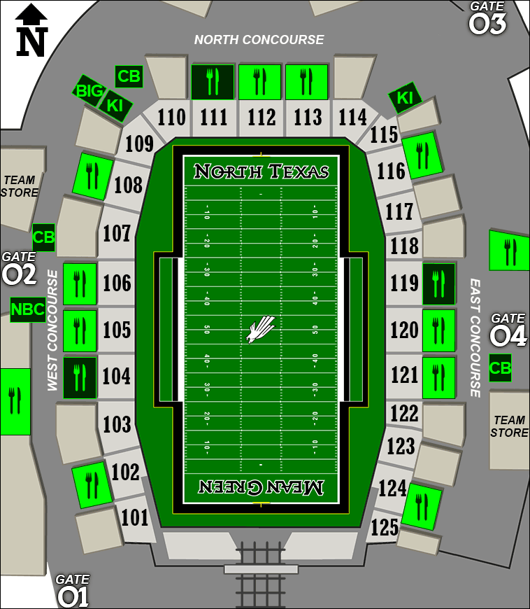 Apogee Stadium concessions map - hot dogs