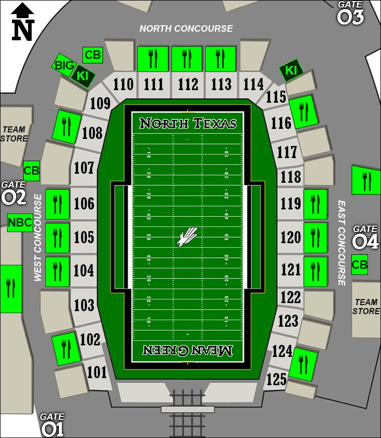 Apogee Stadium concessions map - bottled water