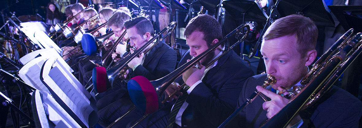 One O&#039;Clock Lab Band trombones at the Generations in Jazz Festival in Australia