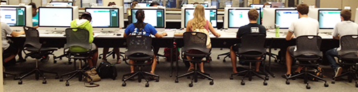 online technology tour, students sitting at computers