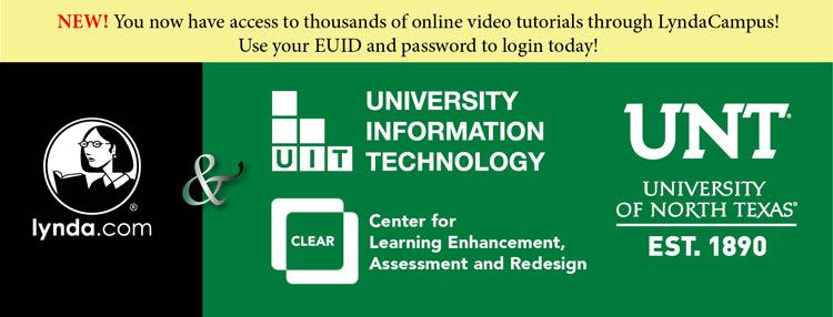 Logos of Lynda.com, University IT and UNT