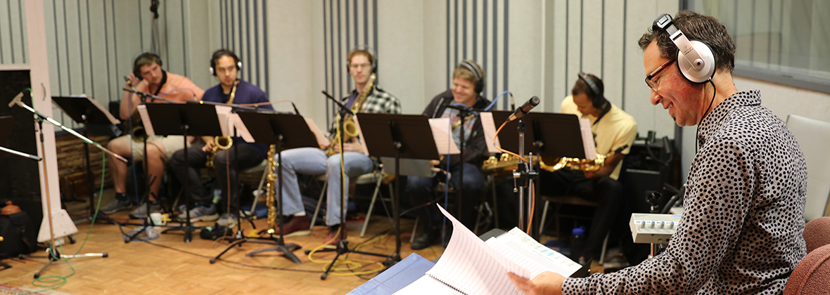 Alan Baylock and members of the One O&#039;Clock Lab Band during recording session for Lab 2017