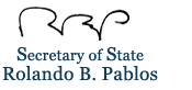 Texas Secretary of State Rolado Pablos' portrait and signature