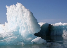 A chunk of sea ice in water.