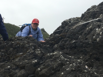 Chief Scientist, Amy Uhrin, conducting a shoreline marine debris monitoring survey at Seal Rock Beach, Washington.