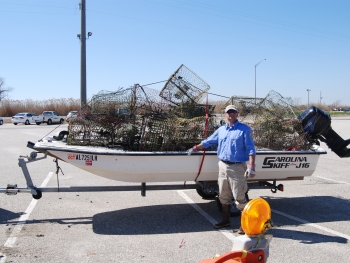 A pile of collected derelict crab traps. (Photo Credit: Alabama Department of Conservation and Natural Resources)
