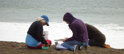 Educators sample for microplastics on Rodeo Beach in Northern California