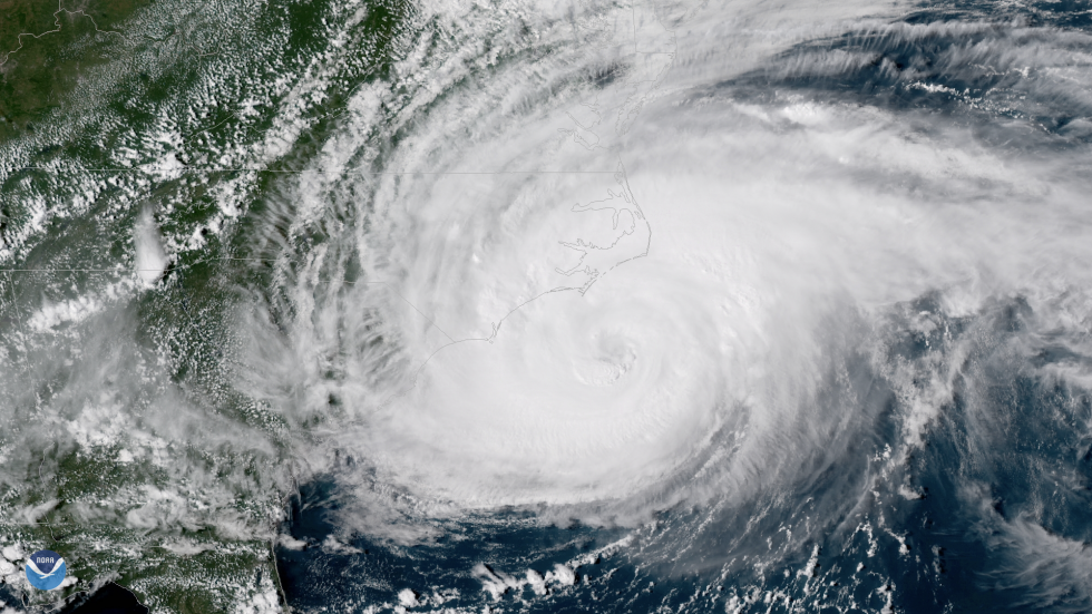 A satellite image of a hurricane. 