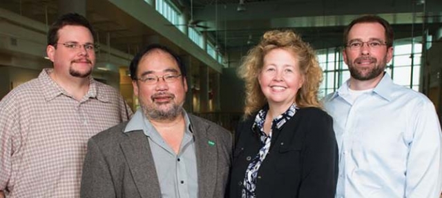 Photograph of four faculty members Michael Greig, John Ishiyama, Angela Wilson, Robby Petros and 