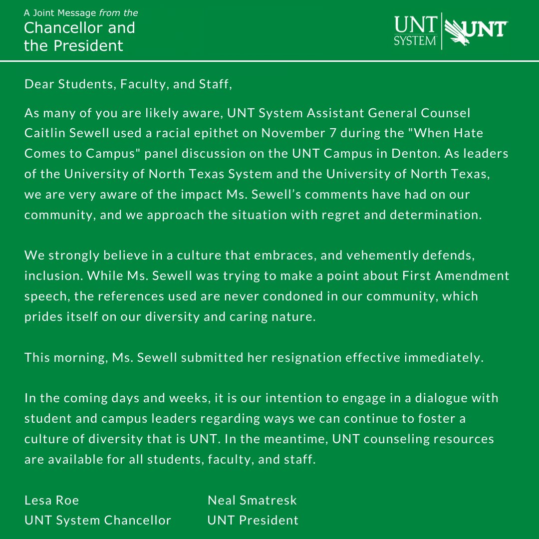 Statement regarding “When Hate Comes to Campus” comments and outcome -- A Joint Message from the Chancellor and the President