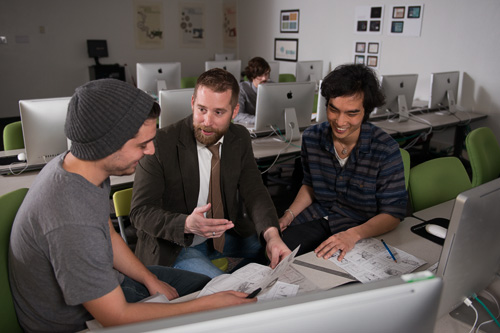 UNT student studies and professor Clinton Carlson