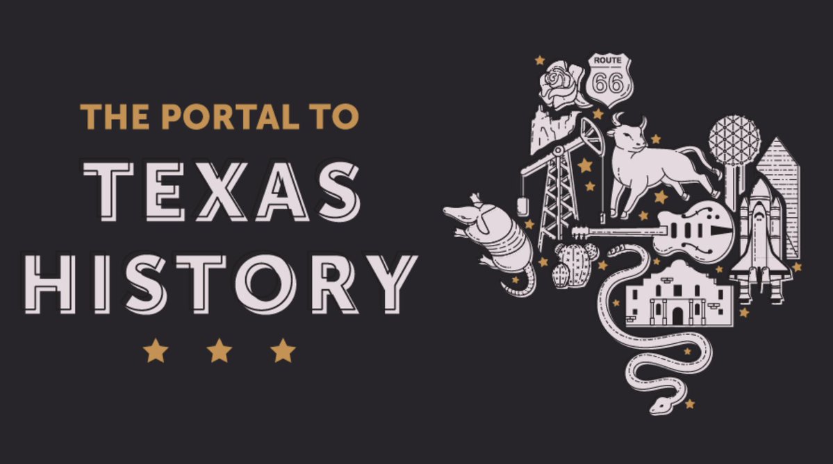 A Portal to Texas History image of the state of Texas made out of icons.