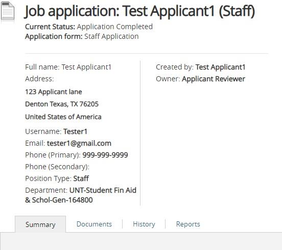 Screenshot: Applicant Summary Page