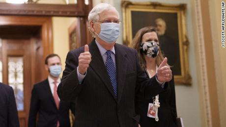 Senate Majority Leader Mitch McConnell, R-Ky., leaves the chamber after final roll call vote to put Amy Coney Barrett on the Supreme Court, at the Capitol in Washington, Monday, Oct. 26, 2020. (AP Photo/J. Scott Applewhite)