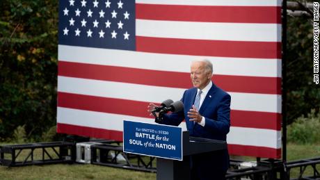 Democratic presidential candidate Joe Biden speaks at The Mountain Top Inn &amp; Resort in Warm Springs, Georgia on October 27, 2020. - Democrat Joe Biden was campaigning in the once reliably Republican state of Georgia on Tuesday and President Donald Trump was hopscotching across the Midwest as the US election campaign entered its final week. Biden, 77, who is leading in the polls ahead of the November 3 vote, was to hold a socially distanced drive-in car rally in Atlanta, Georgia&#39;s largest city.