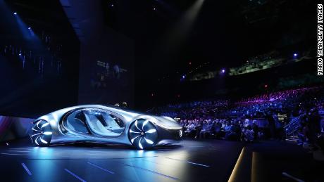 LAS VEGAS, NEVADA - JANUARY 06: The Mercedes-Benz Vision AVTR concept car is displayed during a keynote address at CES 2020 at Park Theater at Park MGM on January 6, 2020 in Las Vegas, Nevada. It was the world premiere unveiling of the vehicle. CES, the world&#39;s largest annual consumer technology trade show, runs through January 10 and features about 4,500 exhibitors showing off their latest products and services to more than 170,000 attendees.  (Photo by Mario Tama/Getty Images)