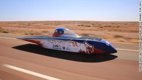 GLENDAMBO, AUSTRALIA - OCTOBER 17: The Antakari team car &#39;Intikallpa V from Chile competes in the Challenger class on Day 5 of the 2019 Bridgestone World Solar Challenge at Glendambo on October 17, 2019 near Woomera ,Australia. Teams from across the globe are competing in the 2019 World Solar Challenge - a 3000 km solar-powered vehicle race between Darwin and Adelaide. The race starts on the 13th of October in Darwin in the Northern Territory and travels the Stuart Highway to Port Augusta and then via Highway 1 to finish in the City of Adelaide in South Australia. (Photo by Mark Evans/Getty Images for SATC)