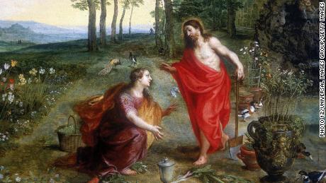 A woman, not a man, was the first person to preach an Easter sermon, according to the Bible. A painting shows a resurrected Jesus appearing first to Mary Magdalene.