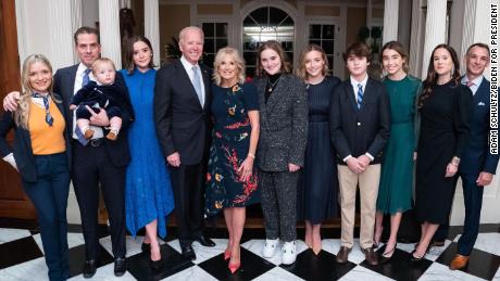 The Biden family poses for a picture on Saturday, November 7, 2020. From left: Melissa Cohen, Hunter Biden, Beau Biden, Naomi Biden, President-elect Joe Biden, Dr. Jill Biden, Maisy Biden, Finnegan Biden, Hunter Biden, Natalie Biden, Ashley Biden, and Dr. Howard Krein.