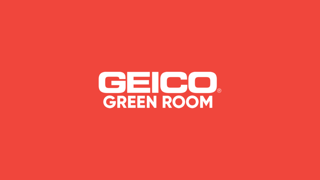 Geico Green Room logo on red background