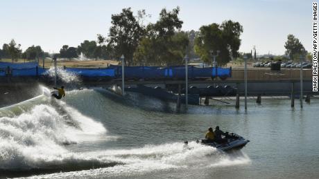 Gabriel Medina of Brazil rides the wave during team practice, before the WSL Founders&#39; Cup of Surfing, at the Kelly Slater Surf Ranch in Lemoore, California on May 4, 2018. - The two day event brings twenty five of the worlds top surfers to compete on perfect machine-created waves in a half-mile long wave pool situated 100 miles inland from the Pacific Ocean. (Photo by MARK RALSTON / AFP)        (Photo credit should read MARK RALSTON/AFP/Getty Images)