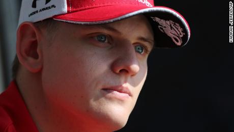 German Formula Two driver Mick Schumacher talks to the journalists at the Yas Marina racetrack in Abu Dhabi, United Arab Emirates, Thursday, Nov. 28, 2019. The Emirates Formula One Grand Prix will take place on Sunday. (AP Photo/Kamran Jebreili)