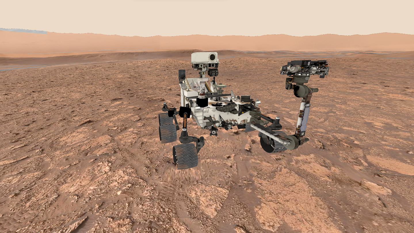 slide 3 - Image of Curiosity on Mars in 3D