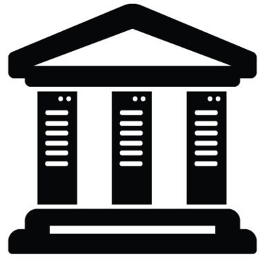 Image of a classical building with server racks for columns