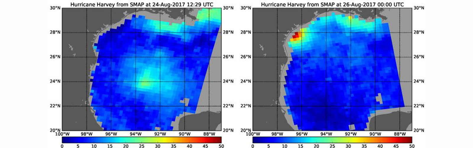 slide 4 - The rapid intensification of Hurricane Harvey was observed by the radiometer instrument aboard NASA's Soil Moisture Active Passive (SMAP) satellite.