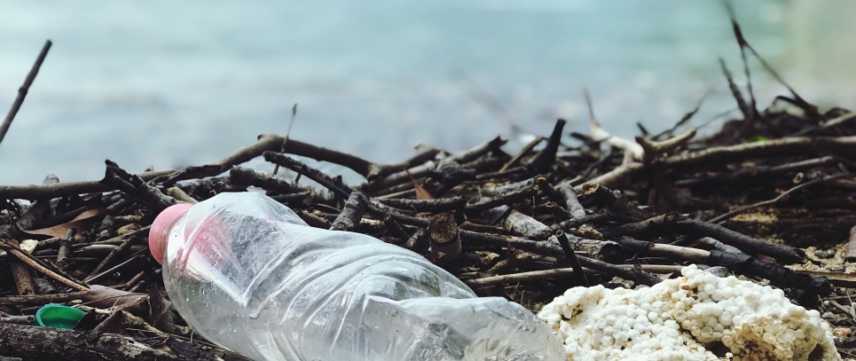 Plastic bottle on beach. 