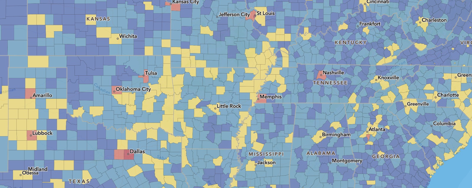 Screen capture of NRI interactive map