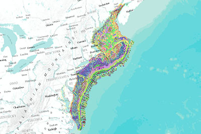 Map showing  The Nature Conservancy application of the Coastal and Marine Ecological Classification Standard (CMECS) to the Northwest Atlantic coastal and offshore areas.