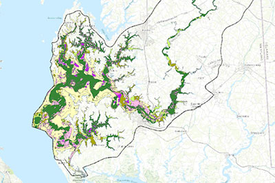 Map depicting NOAA Choptank Complex habitat focus area.