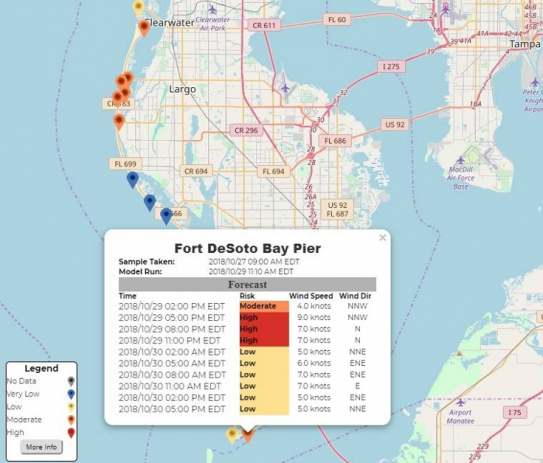 An image from a new pilot smartphone-based information tool that alerts users in Florida’s central Gulf Coast to potential respiratory hazards from toxic algal blooms.