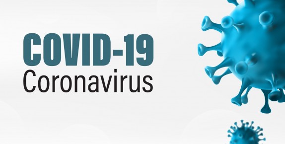 Image of coronavirus in blue with text that reads COVID-19 Coronavirus