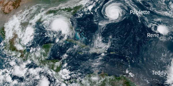 Picture of five named tropical systems in the Atlantic on September 14, 2020
