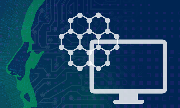 An illustration for AI shows a silhouette of a human head containing icons for computer networks. 