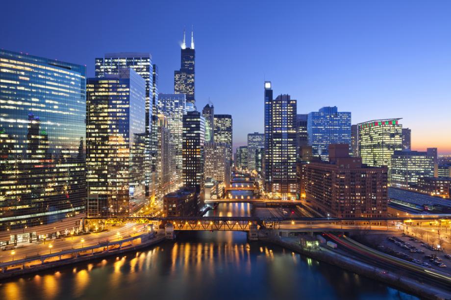 Chicago downtown during sunset