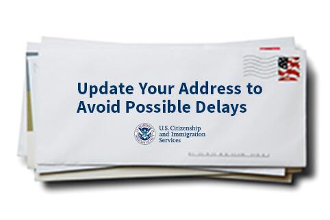 Picture of envelope with text Update your address to avoid possible delays