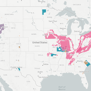 Image shows a map of the continental United States with Earth MRI projects marked in colored polygons