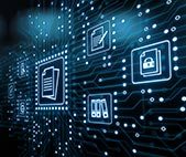 Digital data management concept showing file structure and security icons connected with glowing lines