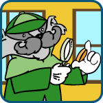 Kids Caring for your Coin Collection icon of Inspector Collector inspecting a coin with a magnifying glass